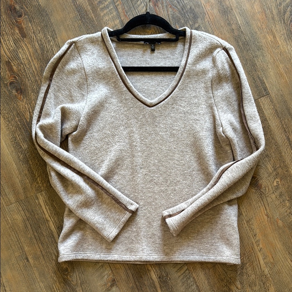 DREW Tan V-Neck Long Sleeve Sweater